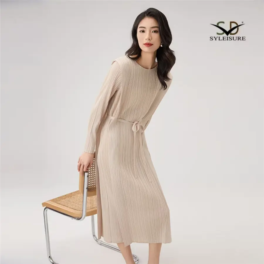 ODM Women's Pleated Long - Sleeve Midi Dress Suppliers, Exporter