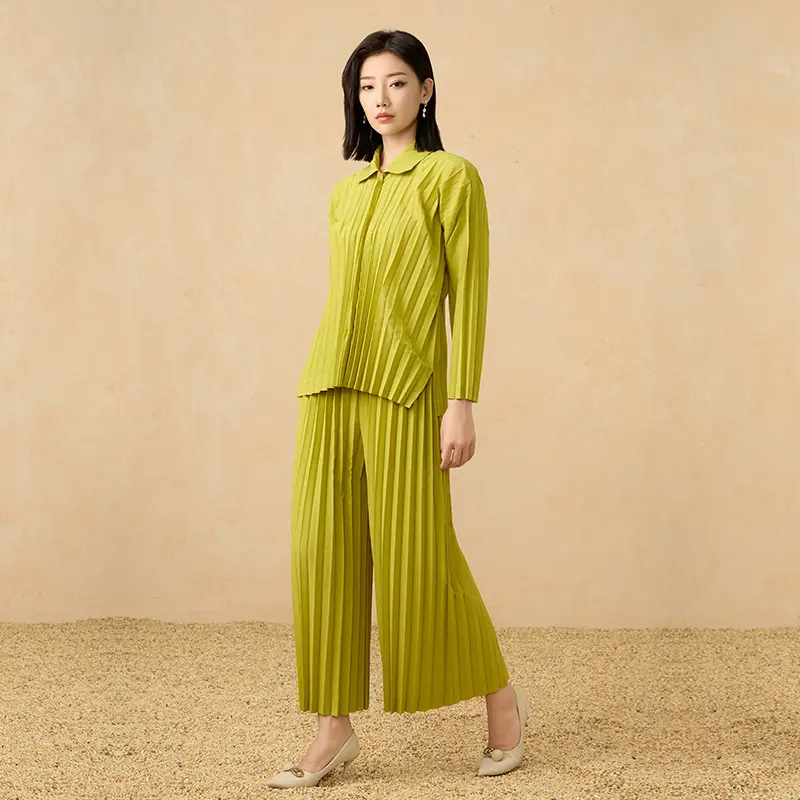 China Women's Pleated Two-Piece Set – Shirt and Wide-Leg Pants Suppliers, Product