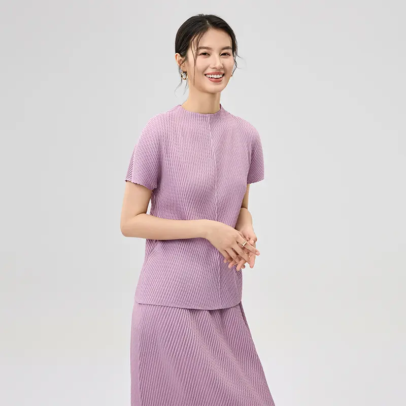 OEM Women’s Pleated Short Sleeve Top and Midi Skirt Set – Lightweight Two-Piece Outfit Exporter, Service