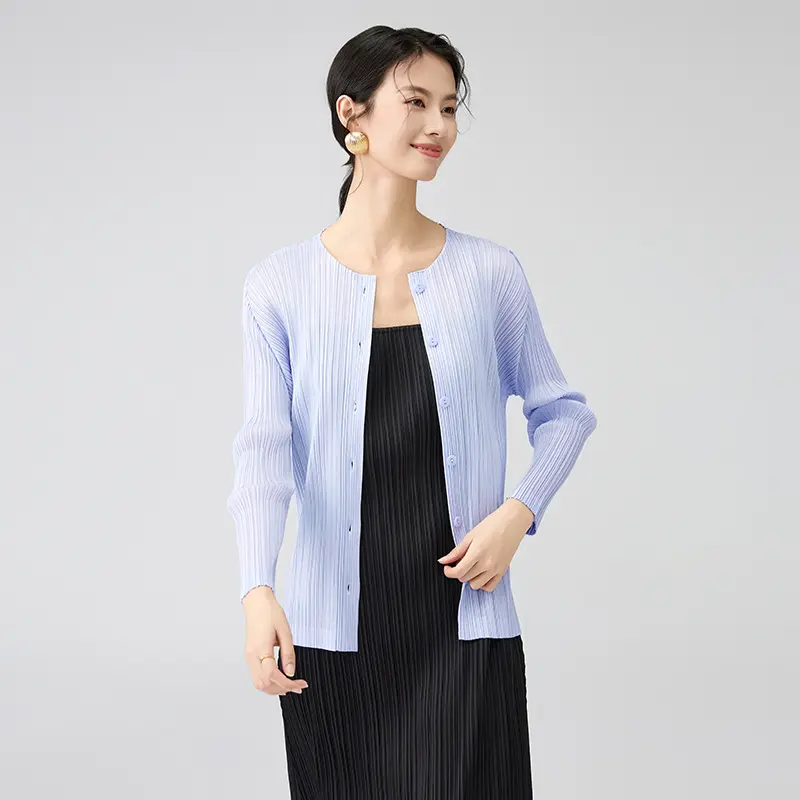 Wholesale Pleated Long Sleeve Button Up Cardigan Factory, Factories