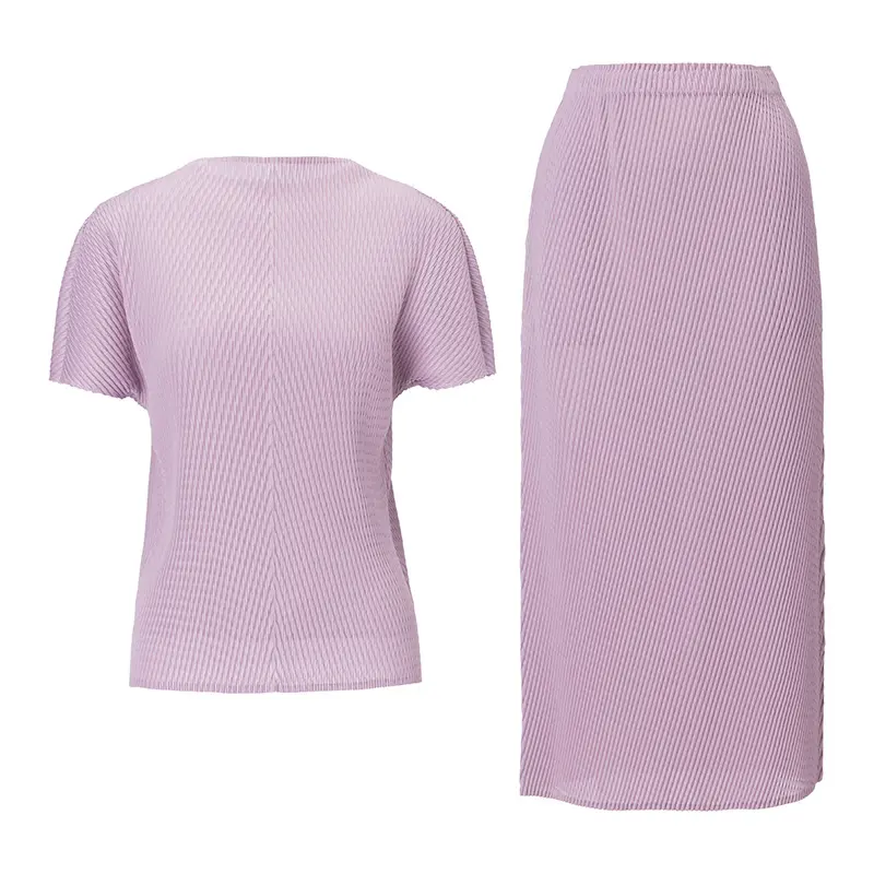 OEM Women’s Pleated Short Sleeve Top and Midi Skirt Set – Lightweight Two-Piece Outfit Exporter, Service