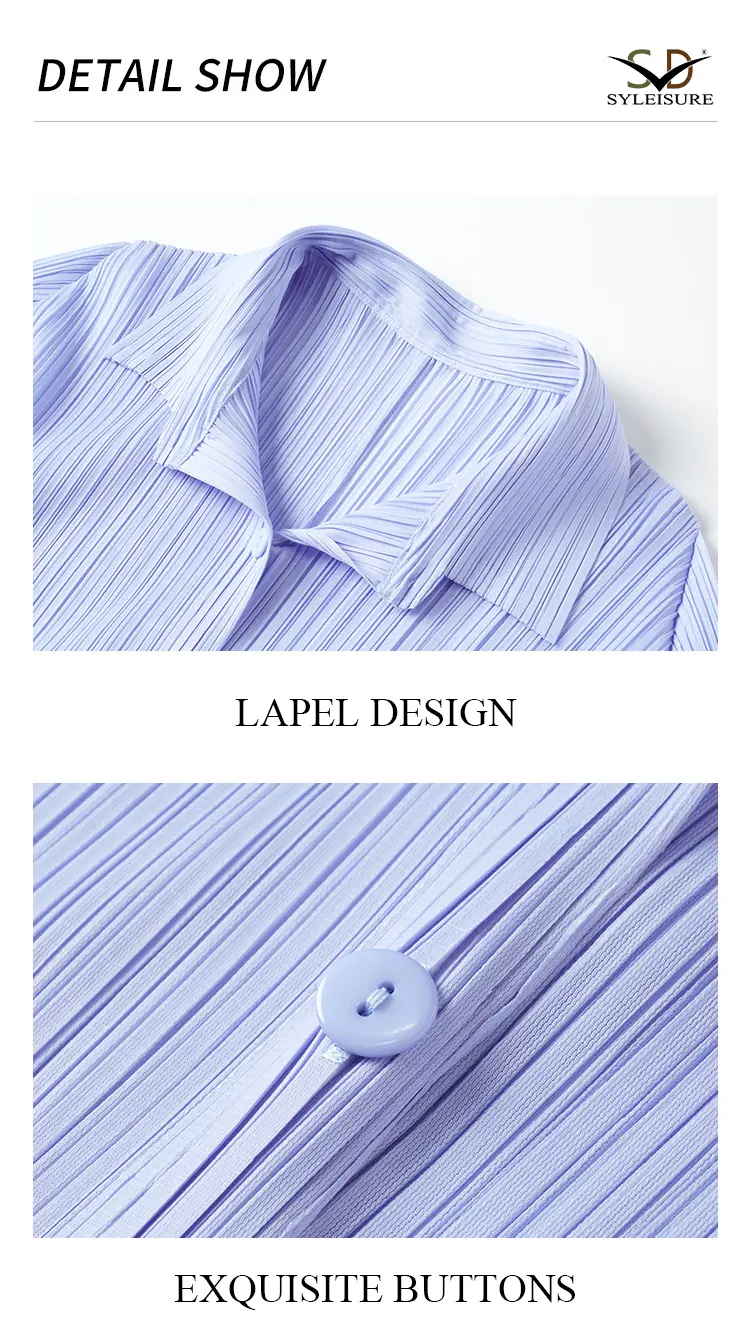 Women's Pleated Long - Sleeve Shirt Detail 5