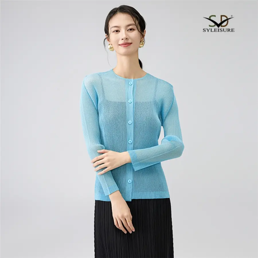 Wholesale Women's Sheer Pleated Long - Sleeve Cardigan Product, Service