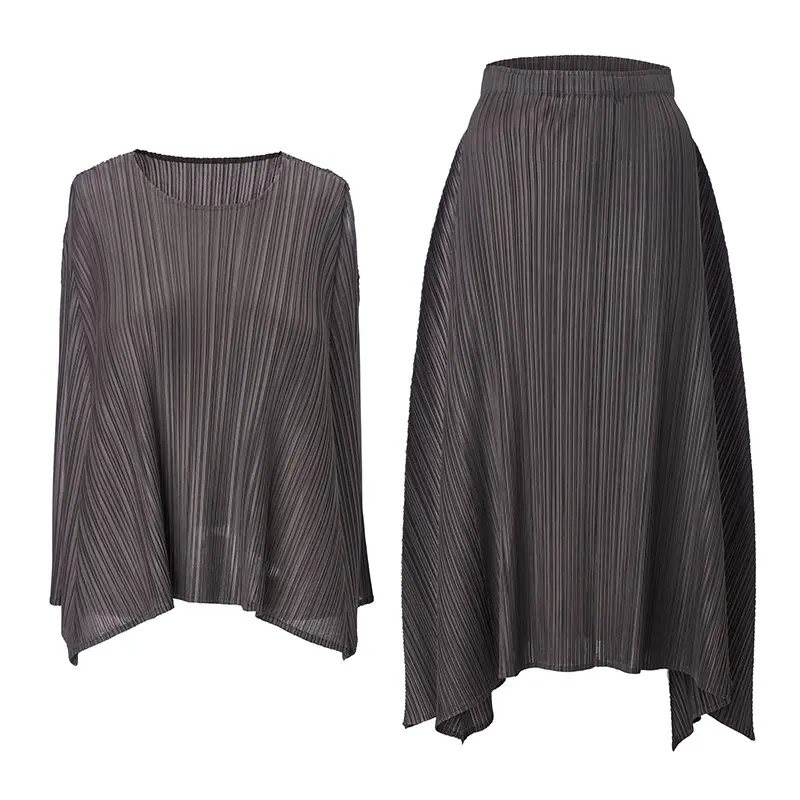 ODM Women’s Sleeveless Pleated Top and Skirt Set – Lightweight Asymmetric Hem Two-Piece Outfit Product, Service