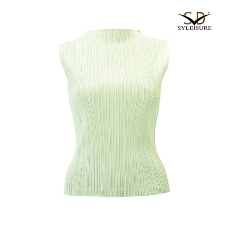 Famous Women's Mock Neck Sleeveless Pleated Slim Fit Top Factory, Companies