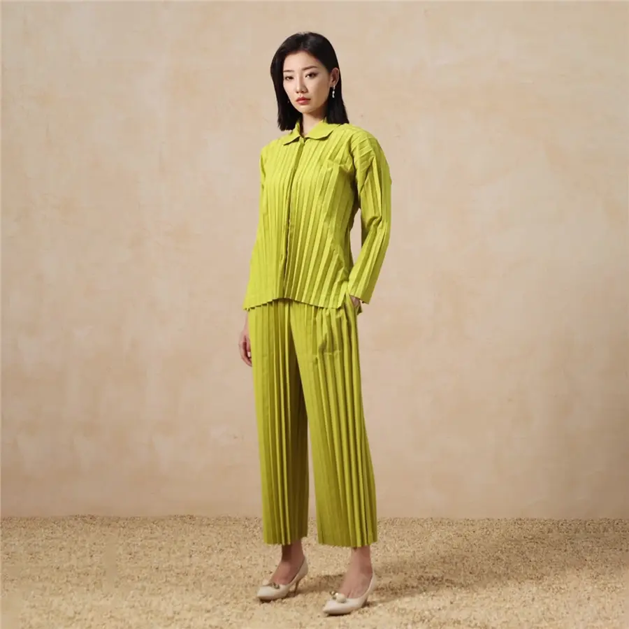 China Women's Pleated Two-Piece Set – Shirt and Wide-Leg Pants Suppliers, Product