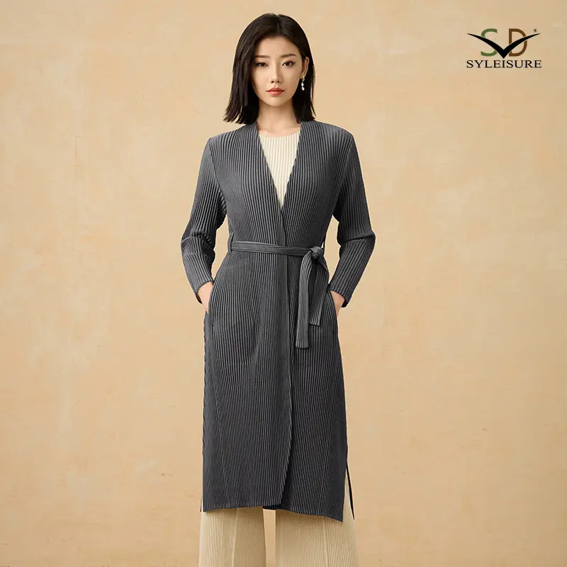 Wholesale Women's Pleated Long Belted Coat Factories, Products