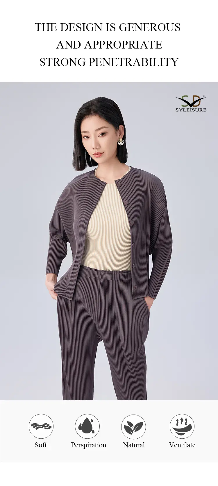 Sleeve Pleated Cardigan Set Detail 3