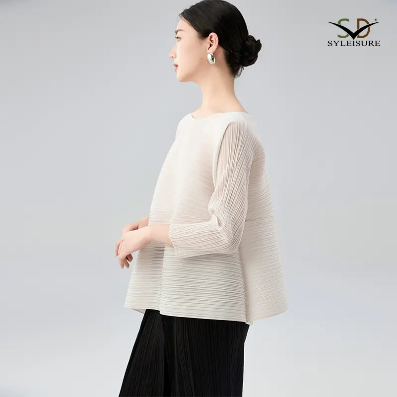 ODM Women's Pleated Long - Sleeve Asymmetric Top Manufacturer, Product