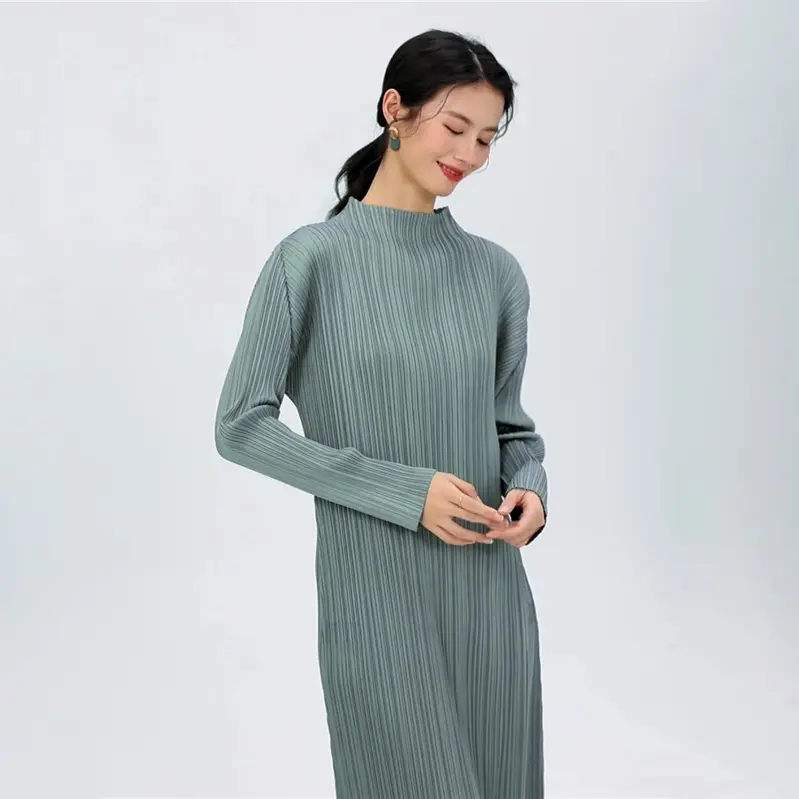 Wholesale Elegant Pleated Long Sleeve Midi Dress Suppliers, Service