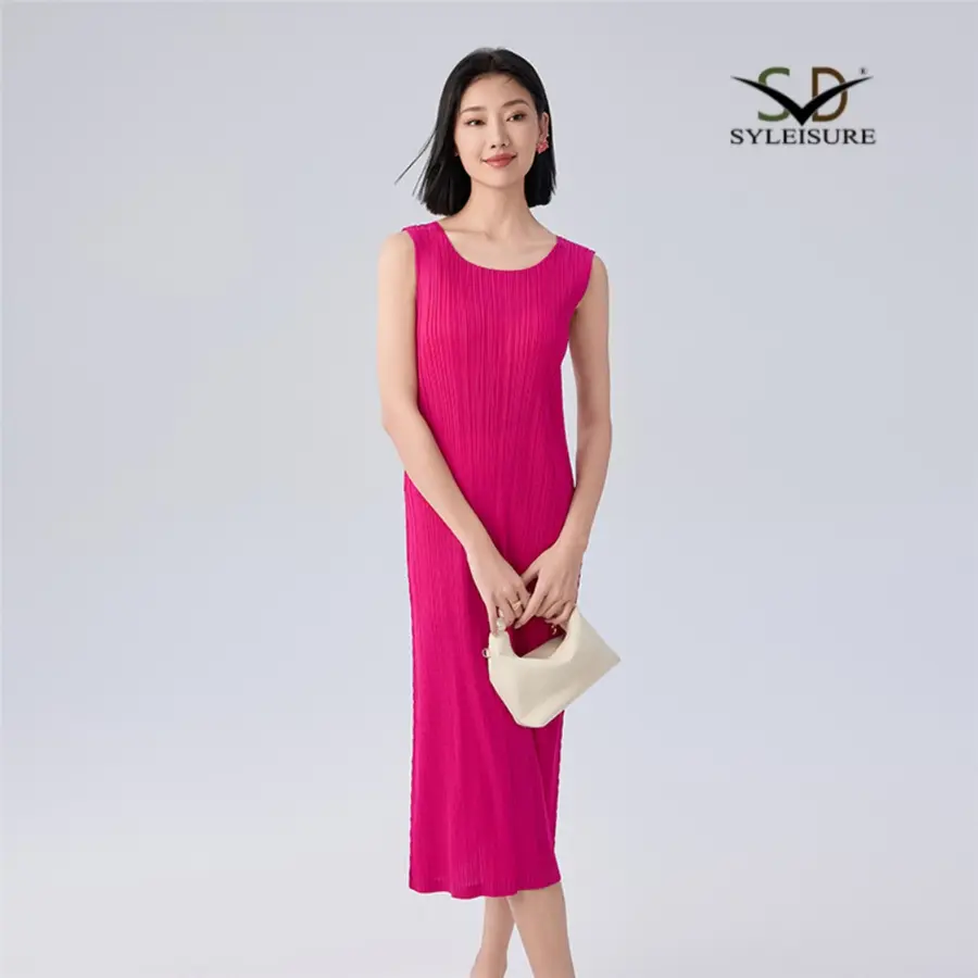 Best Women's Round Neck Sleeveless Pleated Slim Fit Midi Dress Company, Product