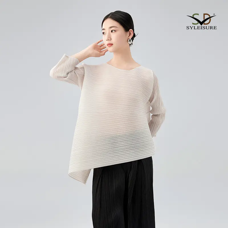 ODM Women's Pleated Long - Sleeve Asymmetric Top Manufacturer, Product