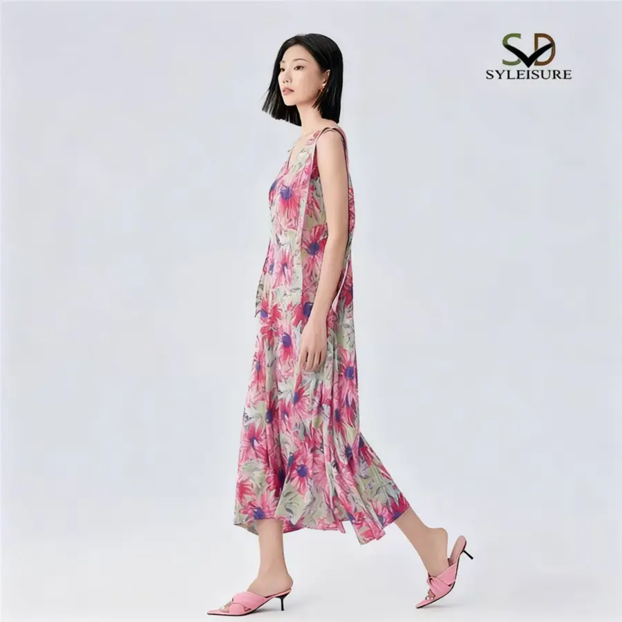 Famous Women's Floral - Printed Pleated Sleeveless Midi Dress Factories, Companies
