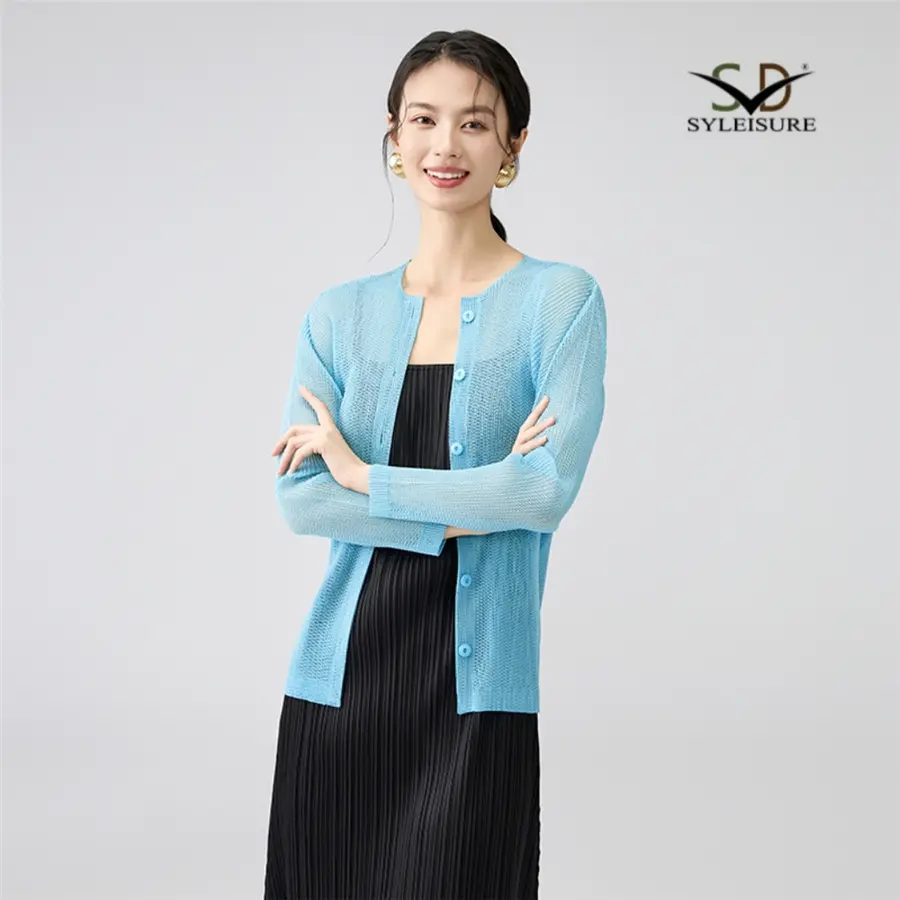 Wholesale Women's Sheer Pleated Long - Sleeve Cardigan Product, Service