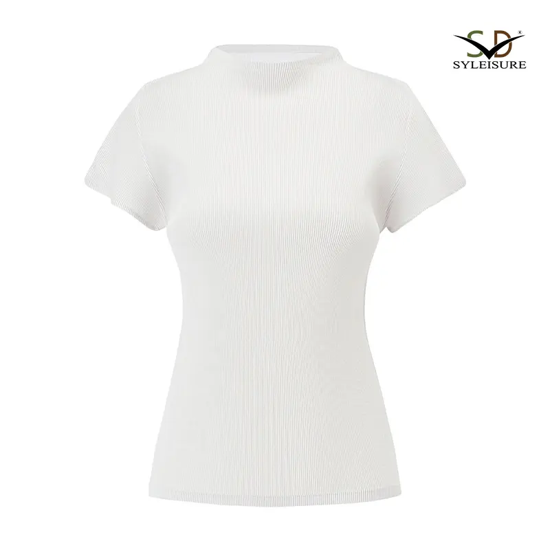 Custom Women's Pleated Short - Sleeve Mock Neck Top Manufacturers, Service
