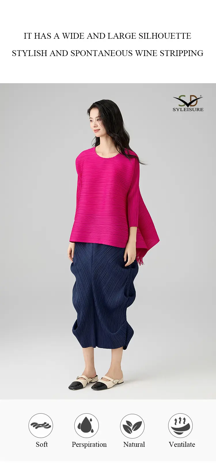 Quarter Sleeve Pleated Top Detail 3