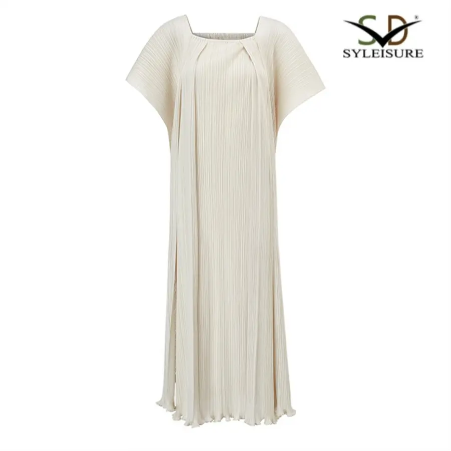 OEM Women's Square Neck Cape - Style Pleated Loose Fit Midi Dress Exporters, Exporter