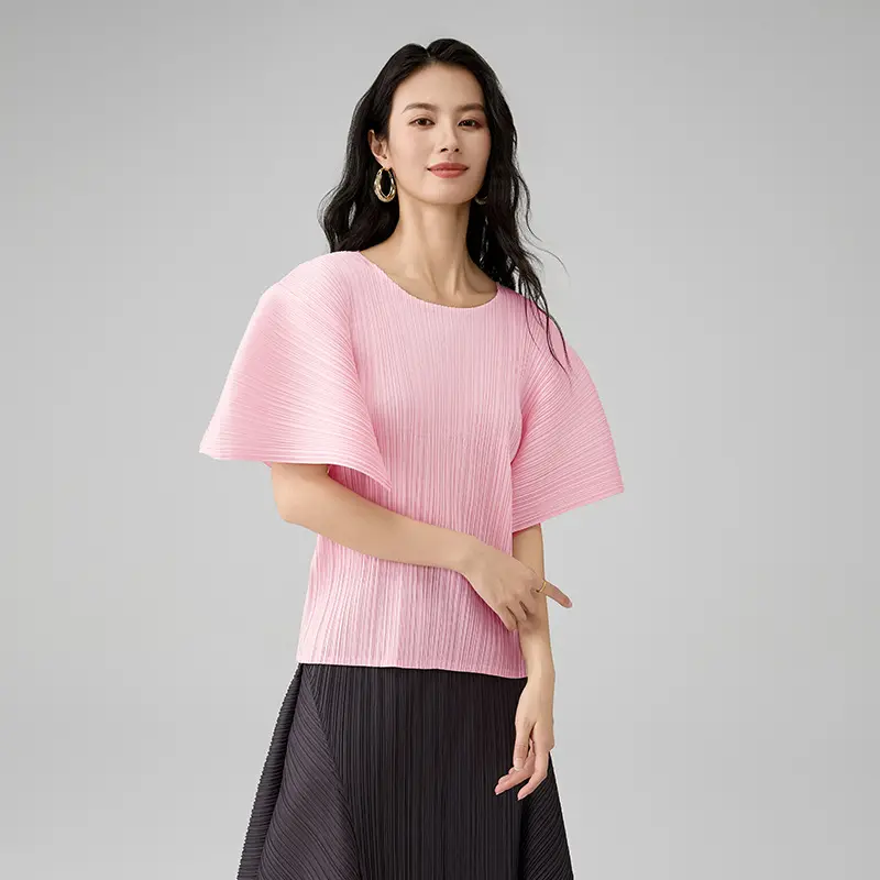 OEM Women's Pleated Two-Piece Set – Short-Sleeve Top and Wide-Leg Pants Product, Products
