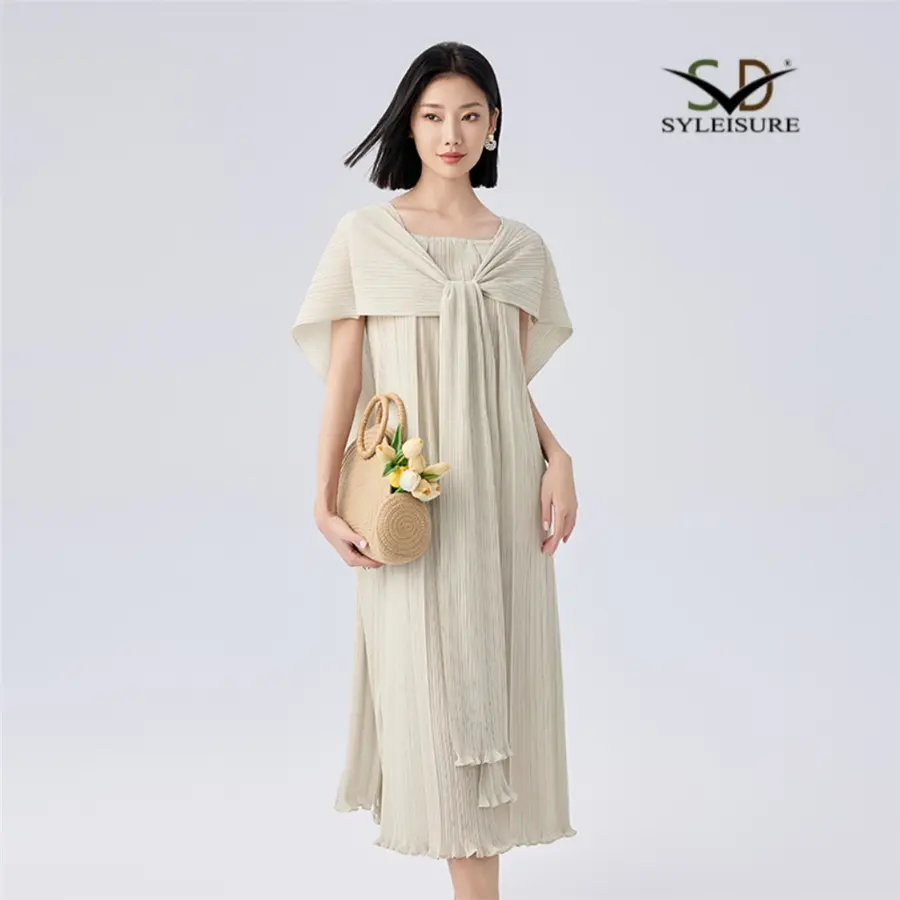 OEM Women's Square Neck Cape - Style Pleated Loose Fit Midi Dress Exporters, Exporter