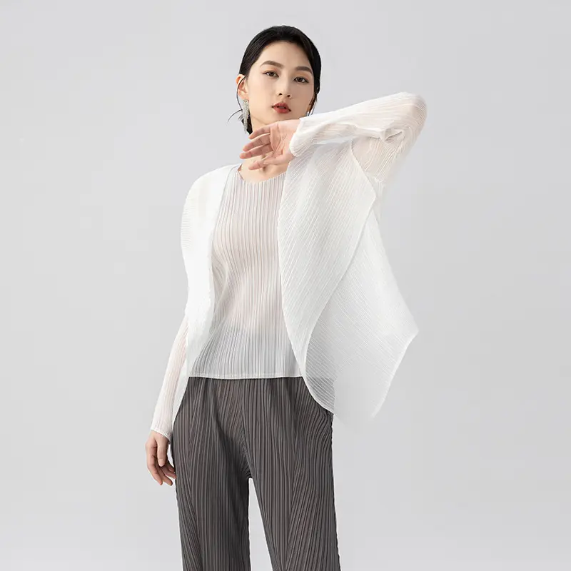China Women’s Lightweight Pleated Waterfall Cardigan – Sheer Open Front Cover-Up Supplier, Exporter