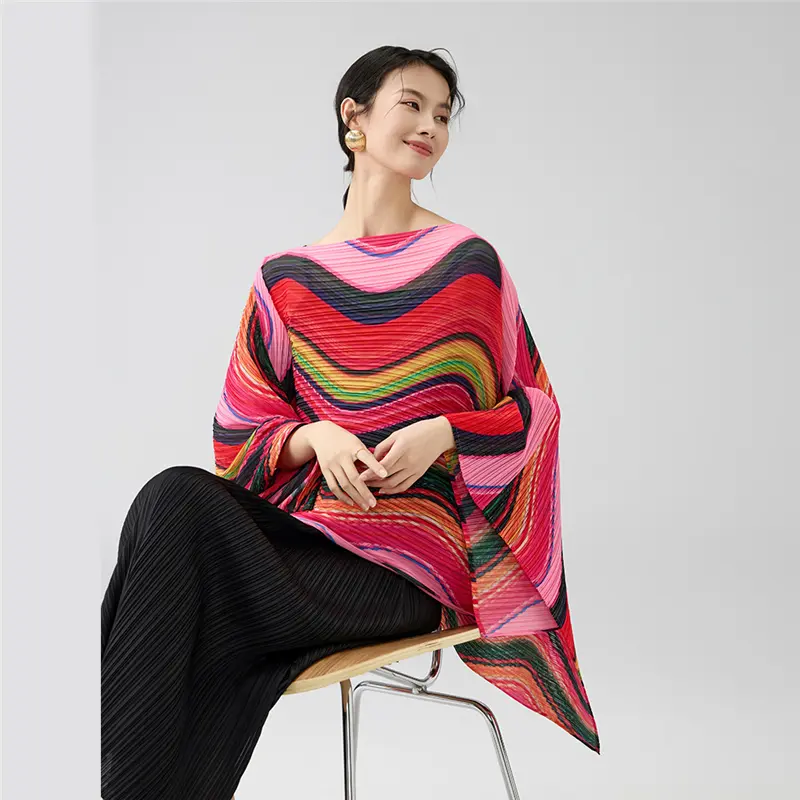 Wholesale Bohemian Multicolor Pleated Poncho Top Product, Service