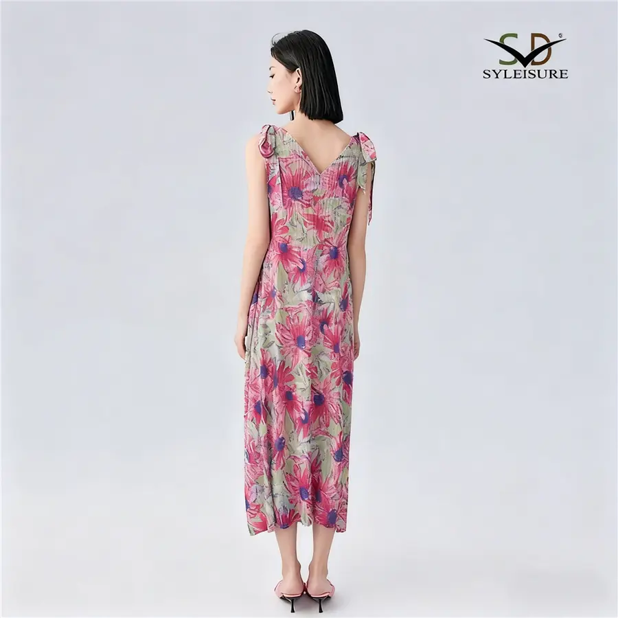 Famous Women's Floral - Printed Pleated Sleeveless Midi Dress Factories, Companies
