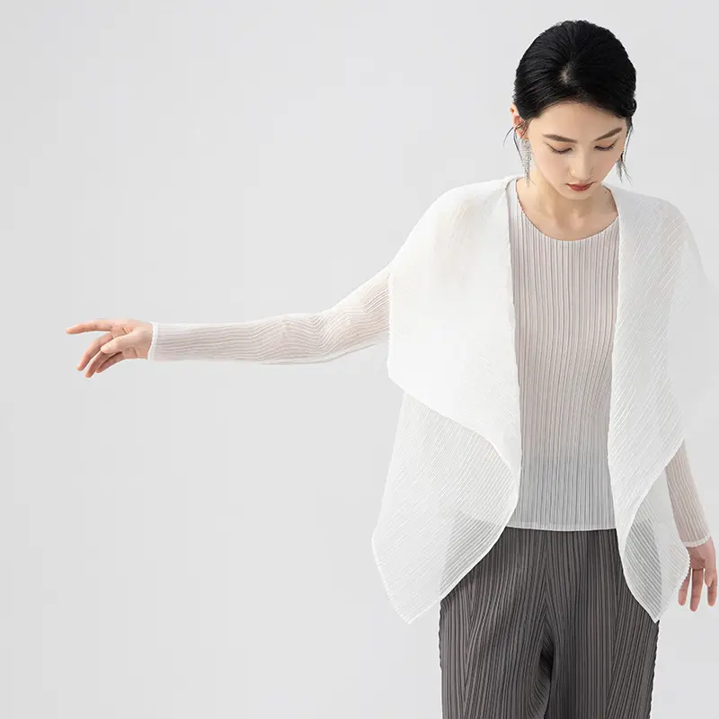 China Women’s Lightweight Pleated Waterfall Cardigan – Sheer Open Front Cover-Up Supplier, Exporter