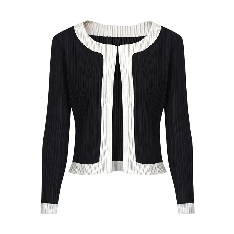 Famous Elegant Pleated Contrast Trim Cardigan Jacket Manufacturers, Suppliers
