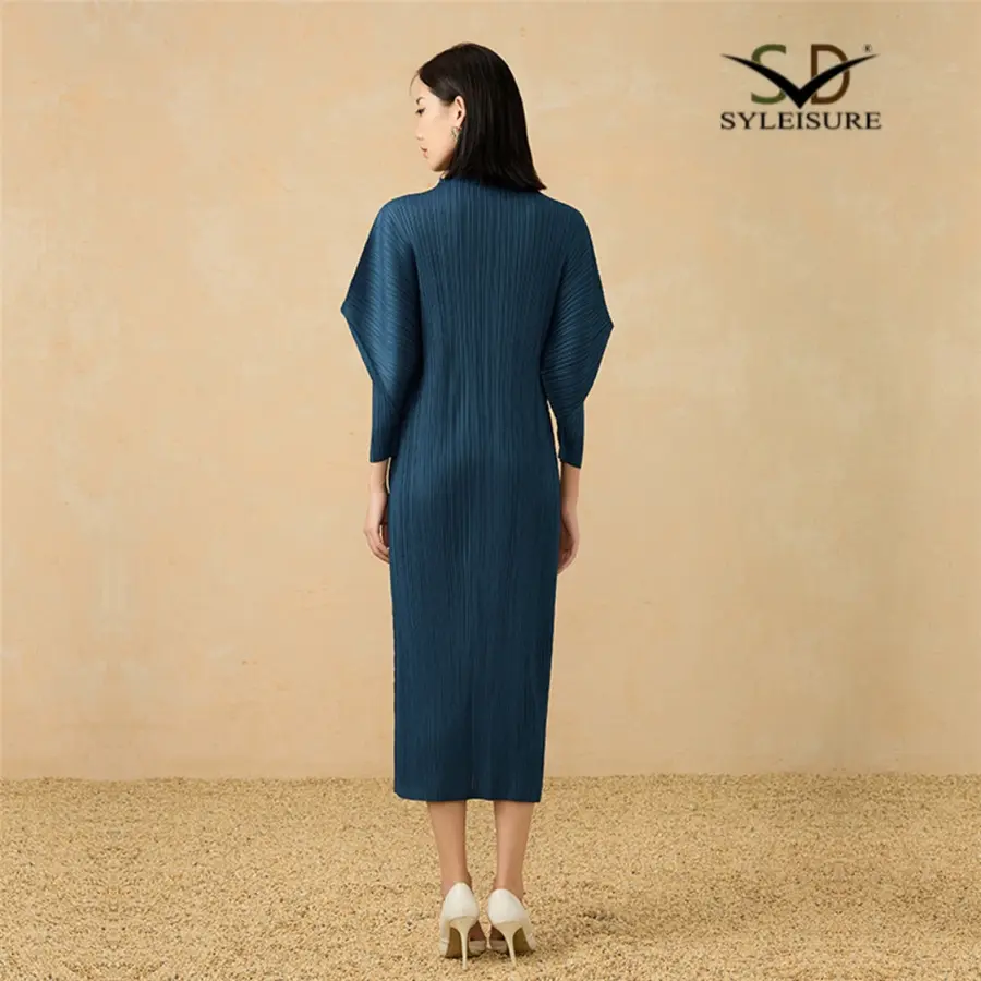 Famous Women's Mock Neck Batwing Sleeve Pleated Loose Fit Midi Dress Manufacturer, Manufacturers