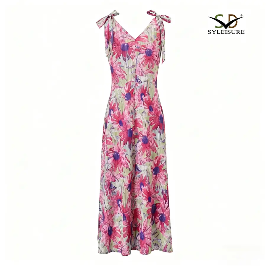 Famous Women's Floral - Printed Pleated Sleeveless Midi Dress Factories, Companies