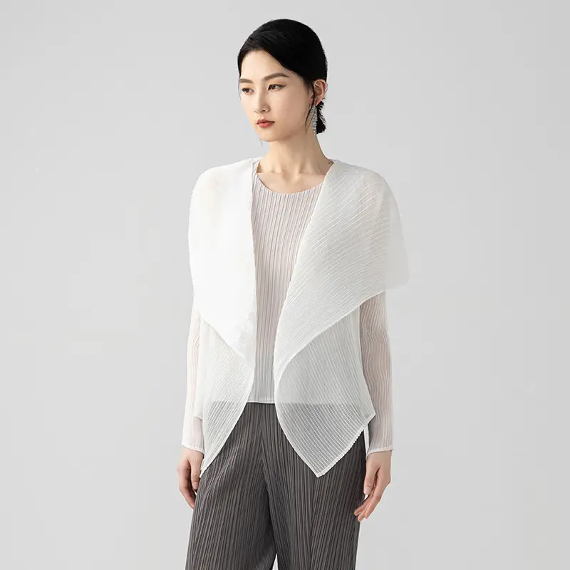 China Women’s Lightweight Pleated Waterfall Cardigan – Sheer Open Front Cover-Up Supplier, Exporter