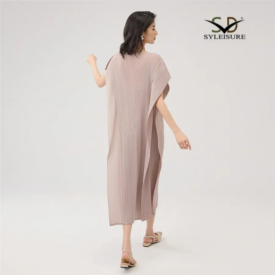 Best Women's Round Neck Batwing Sleeve Pleated Loose Fit Midi Dress Factory, Service