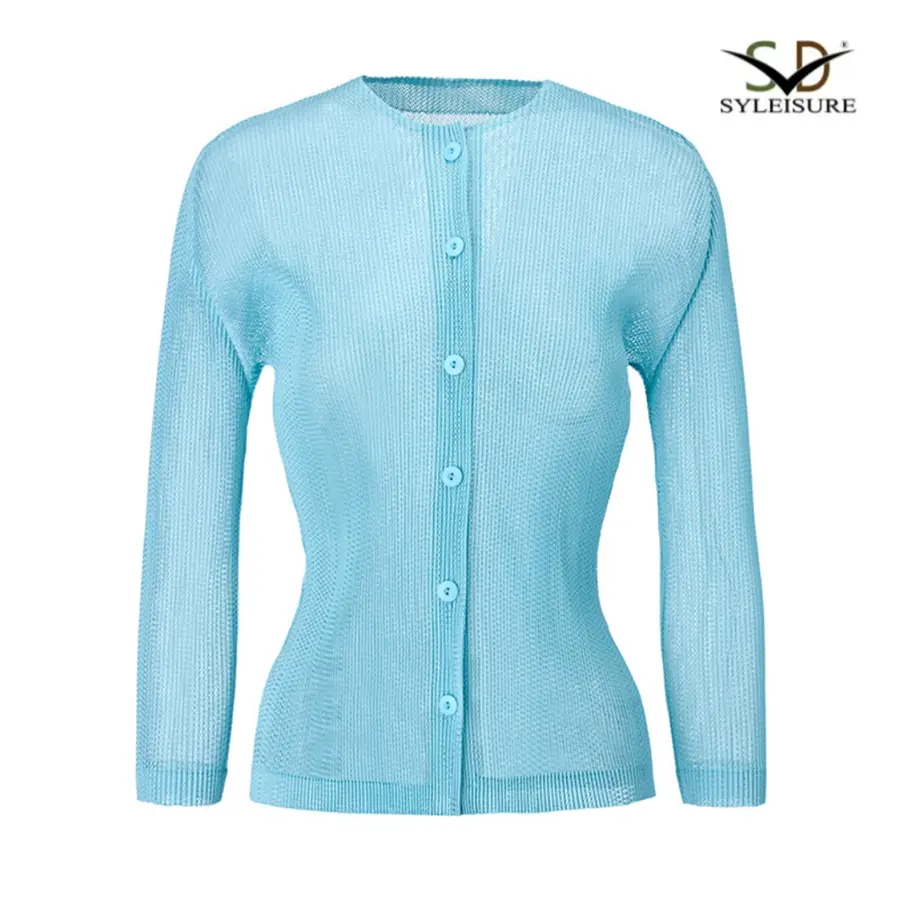 Wholesale Women's Sheer Pleated Long - Sleeve Cardigan Product, Service
