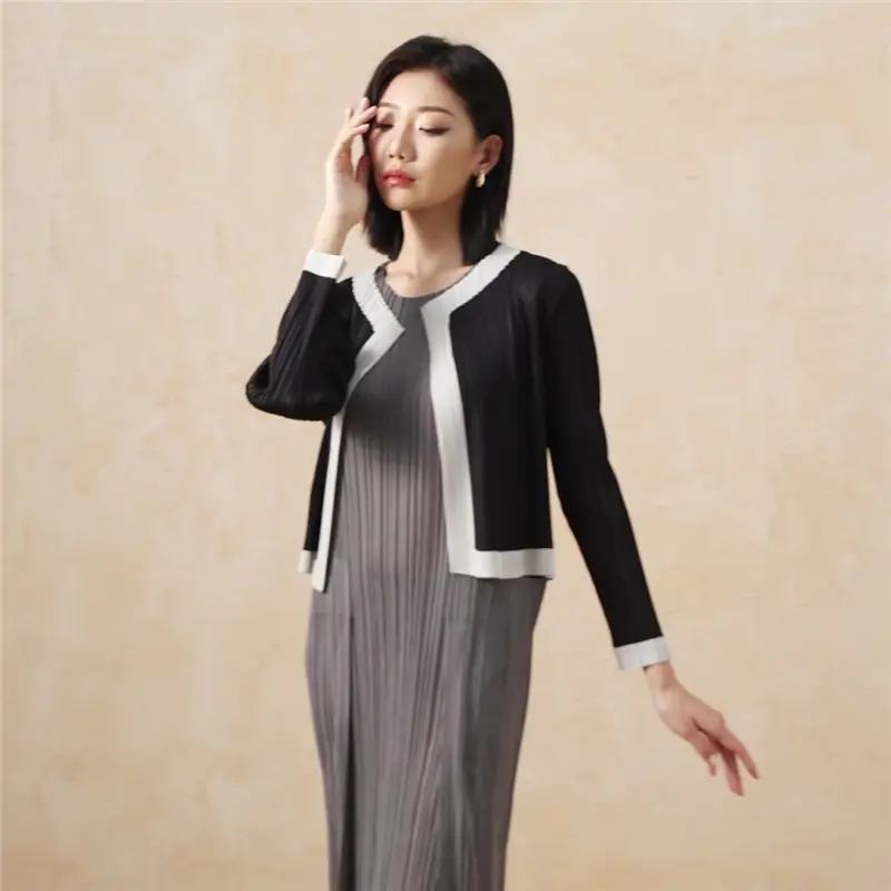 Famous Elegant Pleated Contrast Trim Cardigan Jacket Manufacturers, Suppliers
