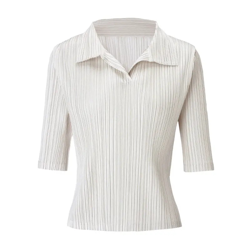 High-Quality Women’s Pleated Blouse – Collared Half-Sleeve Slim Fit Top Manufacturers, Service