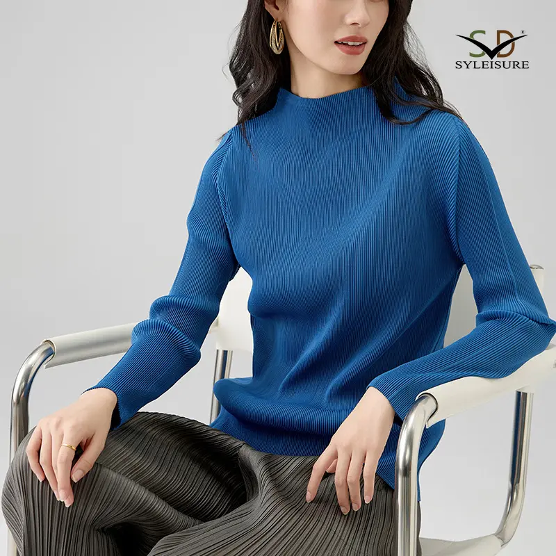 Wholesale Women's Pleated Long - Sleeve Mock Neck Top Products, Service
