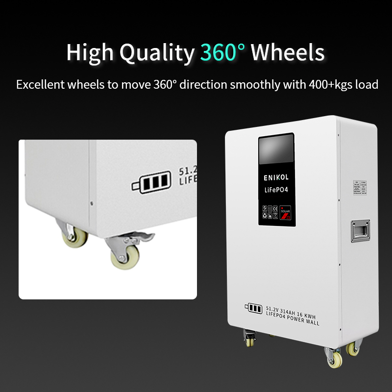 Enikol 51.2V 16kWh Wheeled Solar LiFePO4 Battery 10-20kW Hybrid/Off-grid Home Energy Storage System Easy Moving CAN
