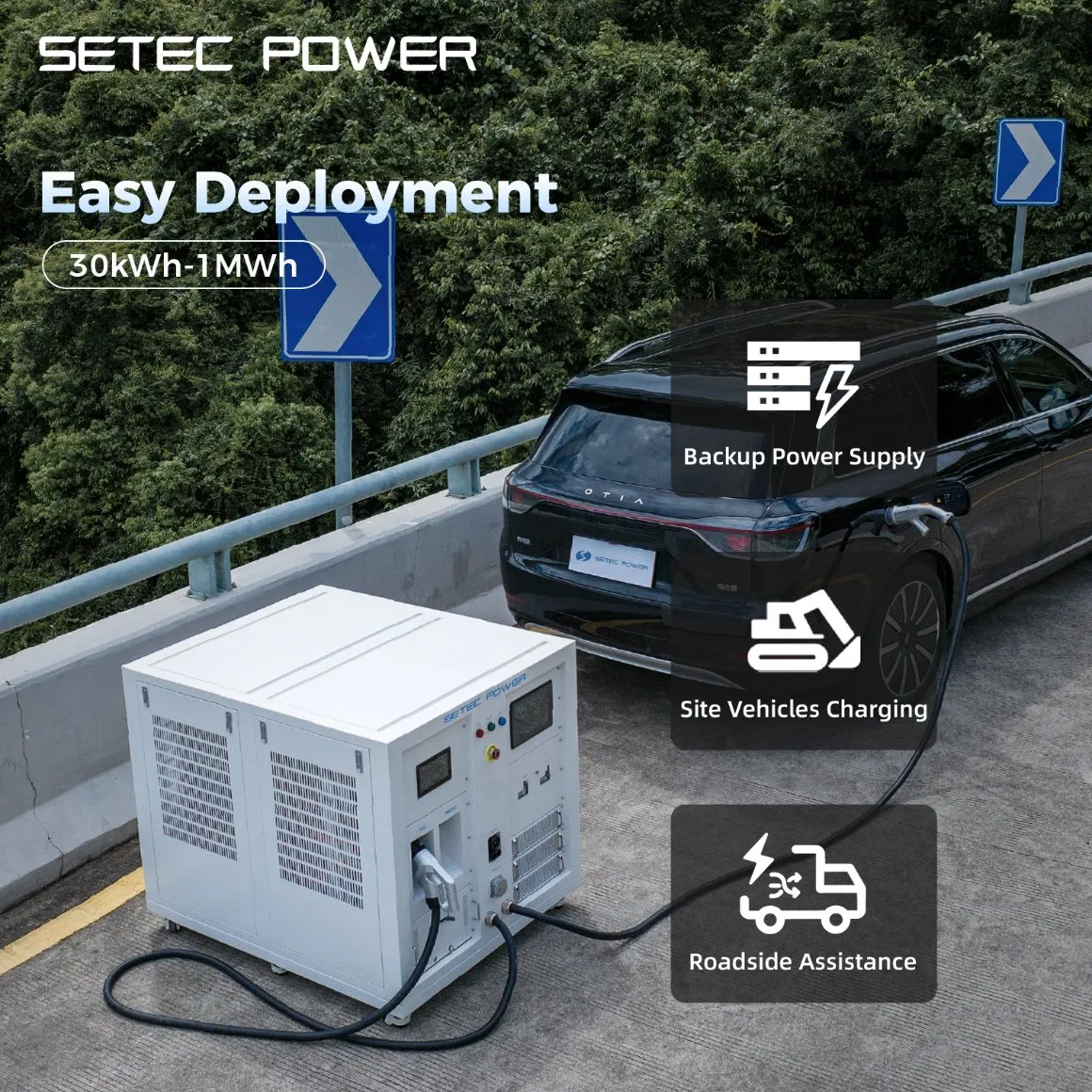 SETEC POWER Waterproof commercial &nbsp;30/60/100/120/250/500kwh/1MWh Energy Storage system with EV Charging station for business