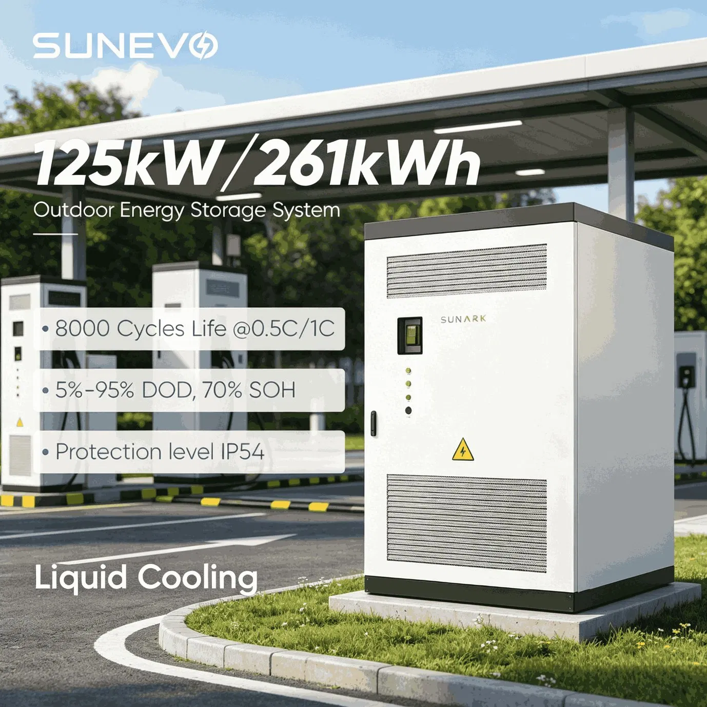 Sunark 125kw 261kwh Liquid Cooling Outdoor Cabinet Energy Storage System for High Power EV Fast Charging Solutions