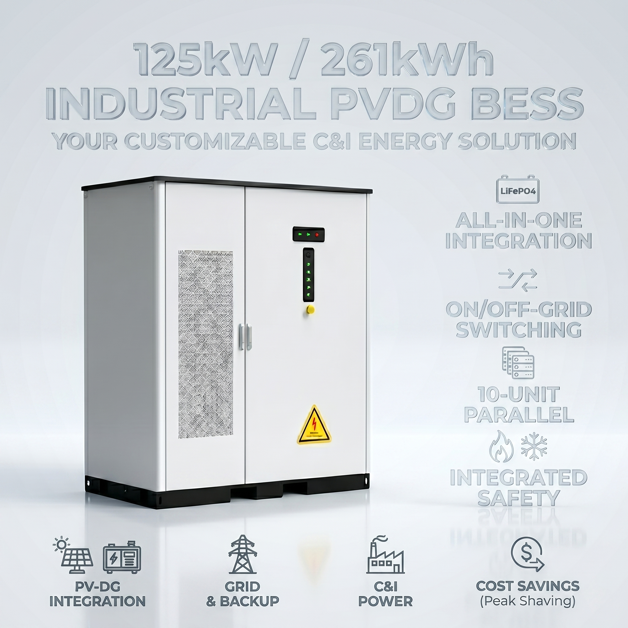 Hybrid Microgrid BESS 261kWh 250kW PV Diesel ESS 3 Phase 400V Industrial Solar Energy Storage System