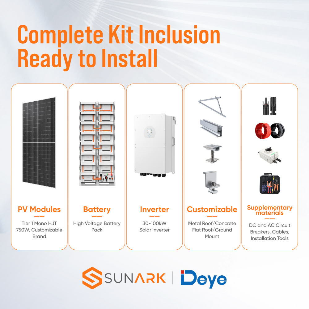 Sunark 50kW 100kW Complete Solar Energy Storage System Kit 500KW Bess Solar Battery Hybrid Power System for Factory Commercial