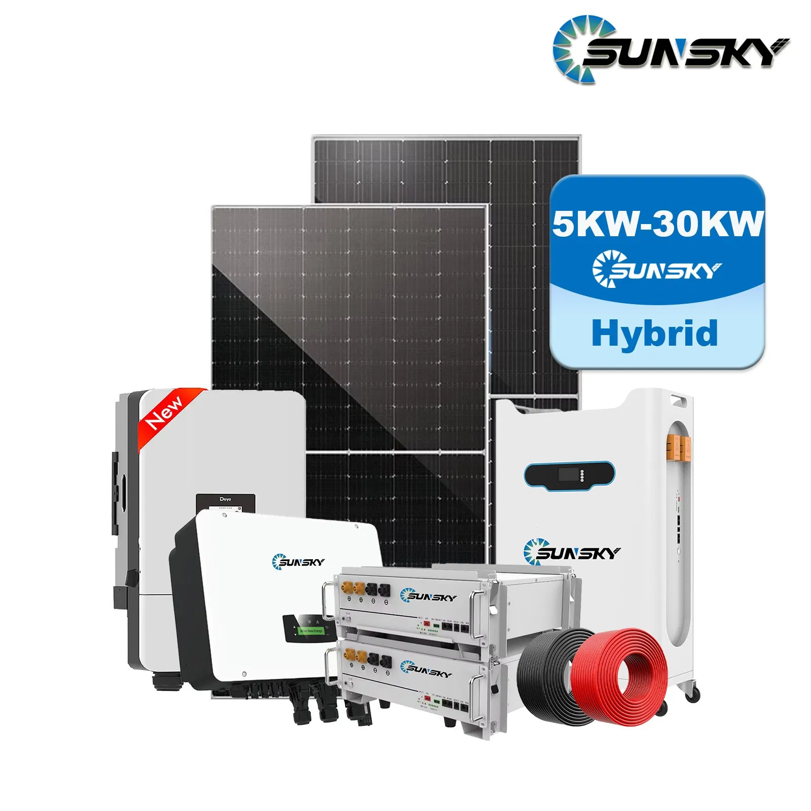 Sunsky Cheap Factory Price 5000W 10000W 10kw 20kw 30kw Grid-Tied Hybrid off Grid Solar Panel System Home Solar Energy Storage System with LiFePO4 Battery