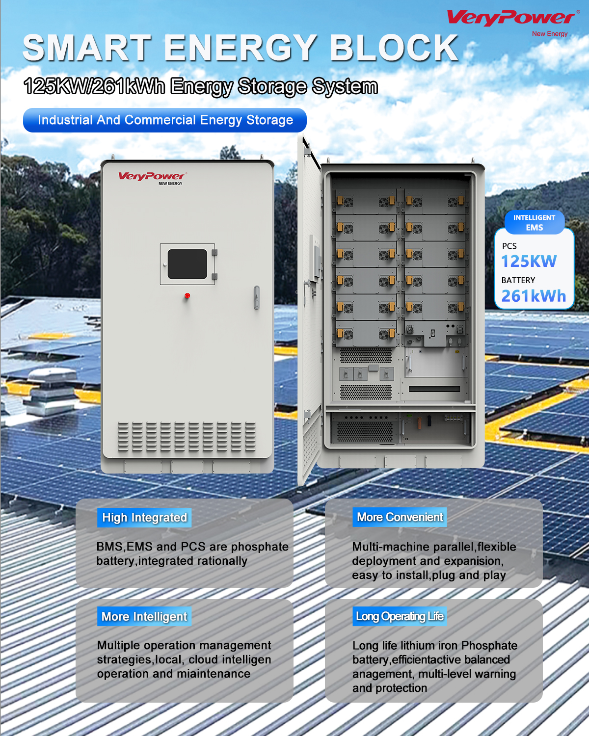 Off Grid Grid-Connected Microgrid Industrial Commercial 125kW 241kWh 260kWh 300kWh 500kWh LiFePO4 Battery Energy Storage System