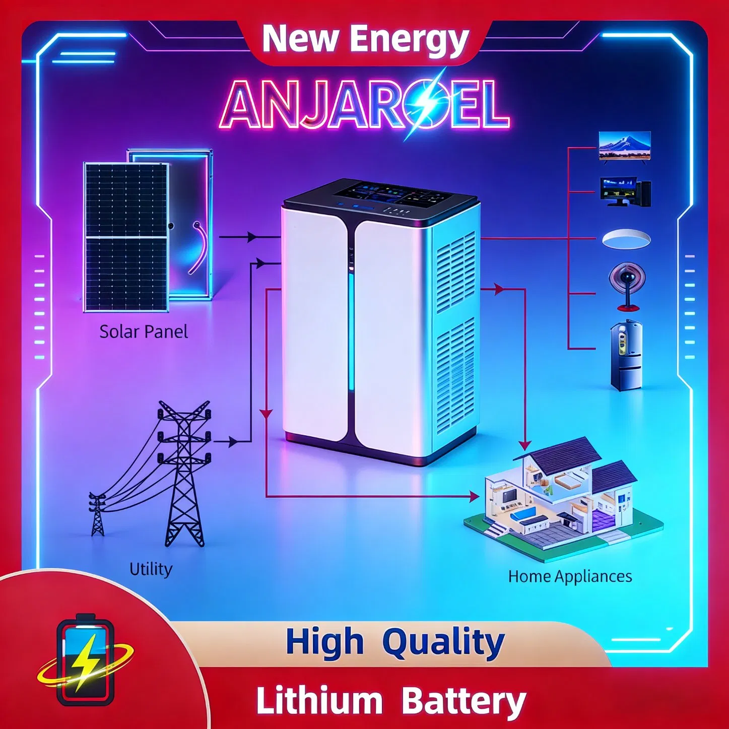 Lithium Cell 51.2kwh High Efficiency Energy Storage, 51.2V LiFePO4 Battery for Solar &amp; Wind Power Systems
