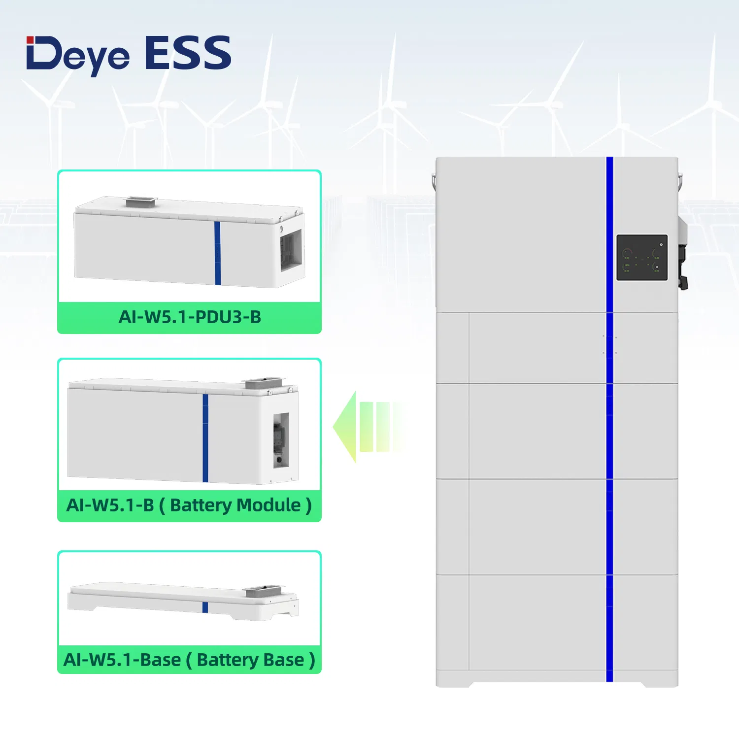 Deye Ess Ai-W5.1-B-Ess Safe Reliability All-in-1 51.2V 100ah Max184kwh Best LiFePO4 Lithium Solar Energy Storage System Battery
