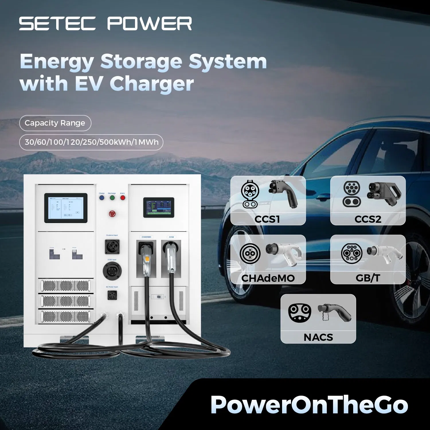 SETEC POWER CCS CHAdeMO NACS mobile 30kWh-1Mwh Energy Storage system with EV Charging Solution for Emergency charging