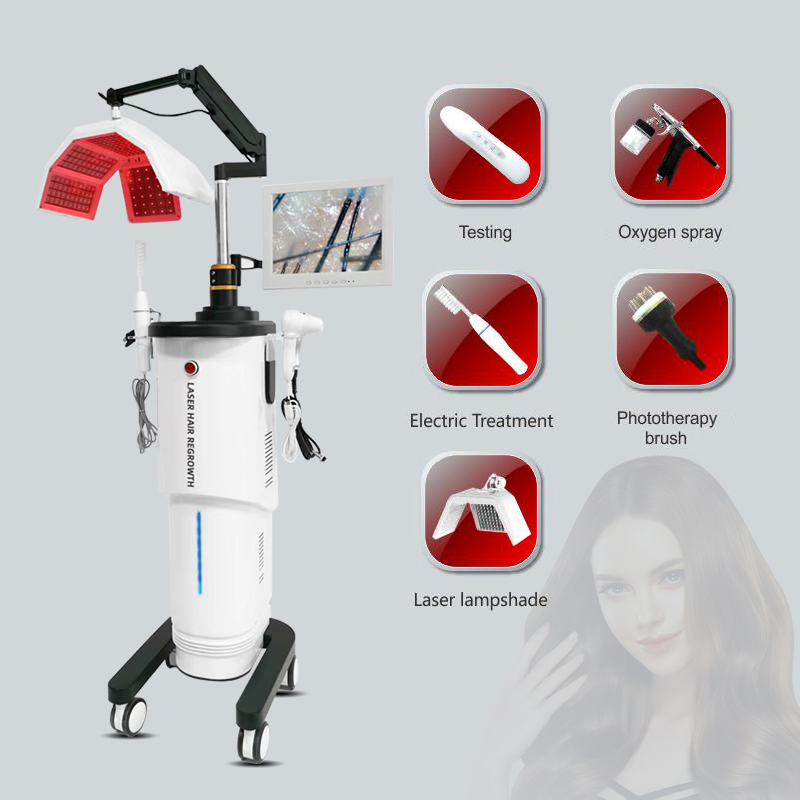 LED Light Hair Fall Treatment 650nm Red Light Therapy Follicle Scanner Detector Laser Hair Regrowth Machine