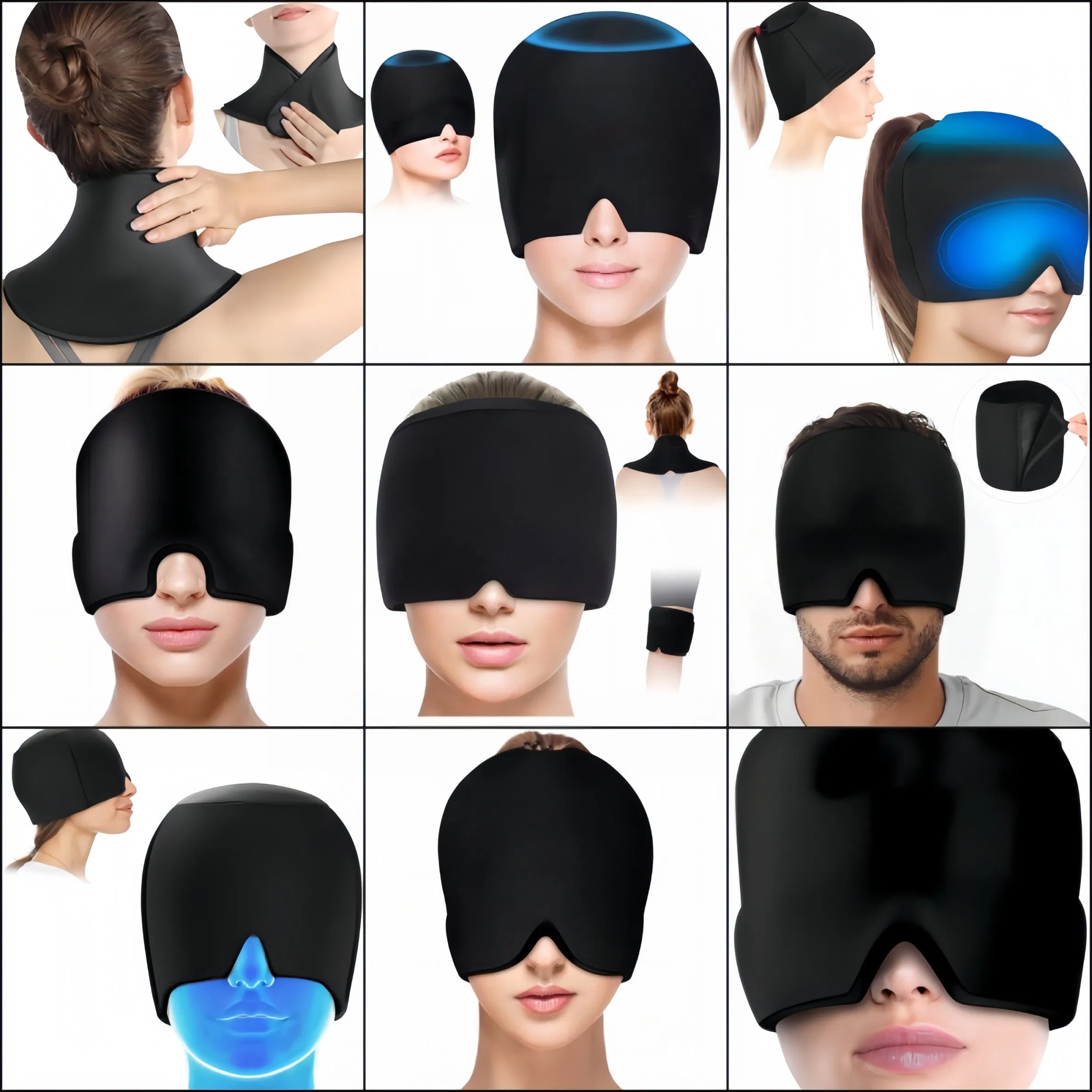 Customized Brands Reusable Flexible Cold Compression Hats Wrap Relieve Headache Gel Ice Cap Head Ice Sleeve