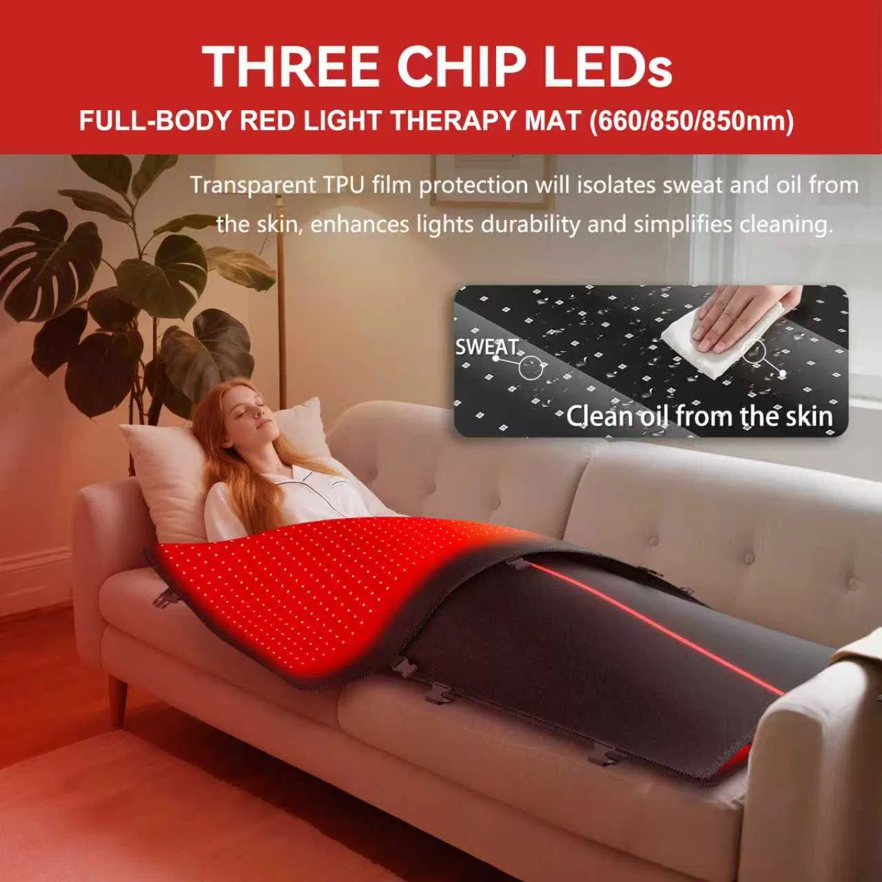 Versatile Red Light Therapy Pad with 2576 LEDs and 220W Power