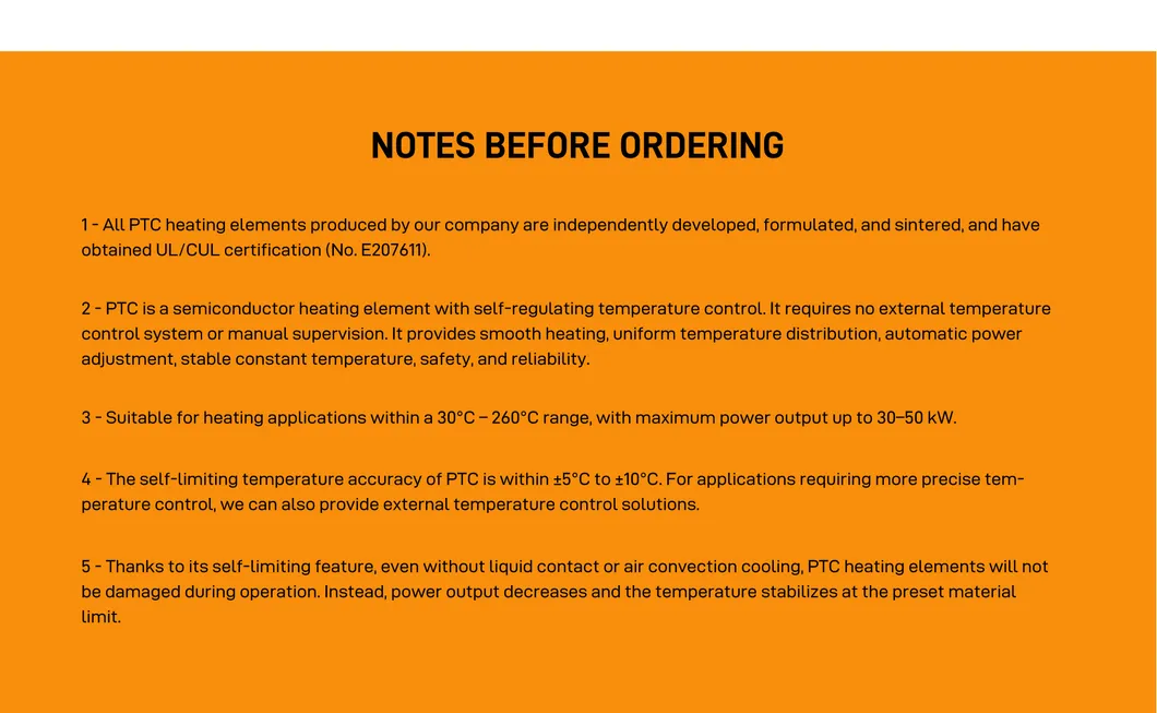 PTC Heater Specifications